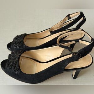 Alex Marie Bria Black High Heels 2.75" Peep Toe Leather Slingback Women's Sz 7M